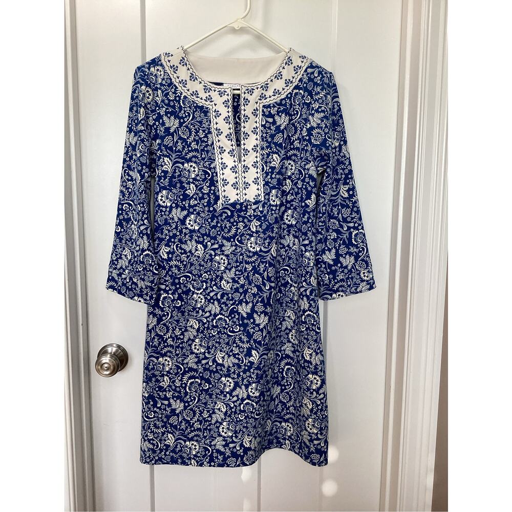 Cabana Life Aspen embroidered Tunic dress blue floral print women's size medium - Picture 2 of 12